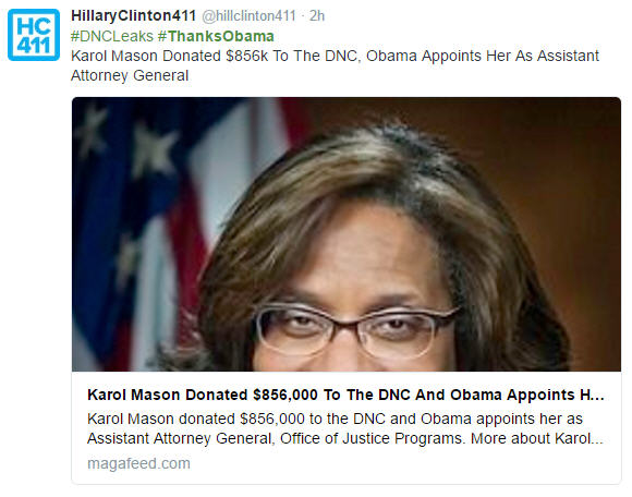 #thanksobama for selling karol mason a spot as the assistant Attorney General