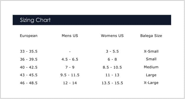 Balega Sock Sizing Chart