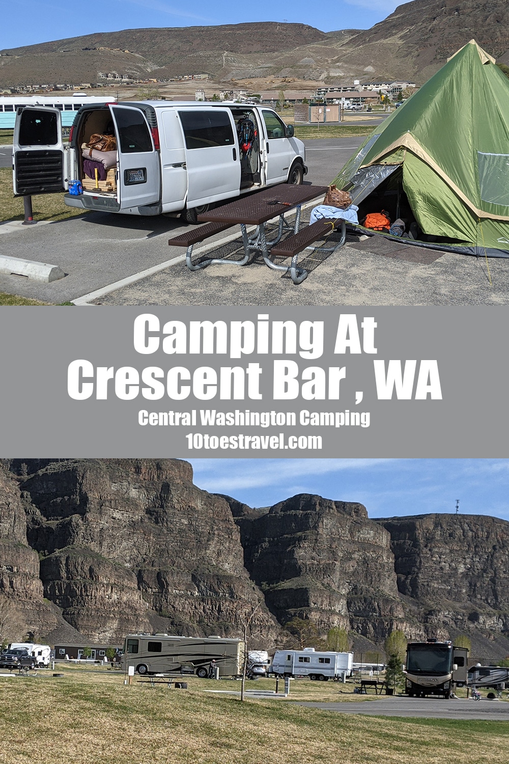 Information on camping at Crescent Bar Recreation Area near Quincy, Washington