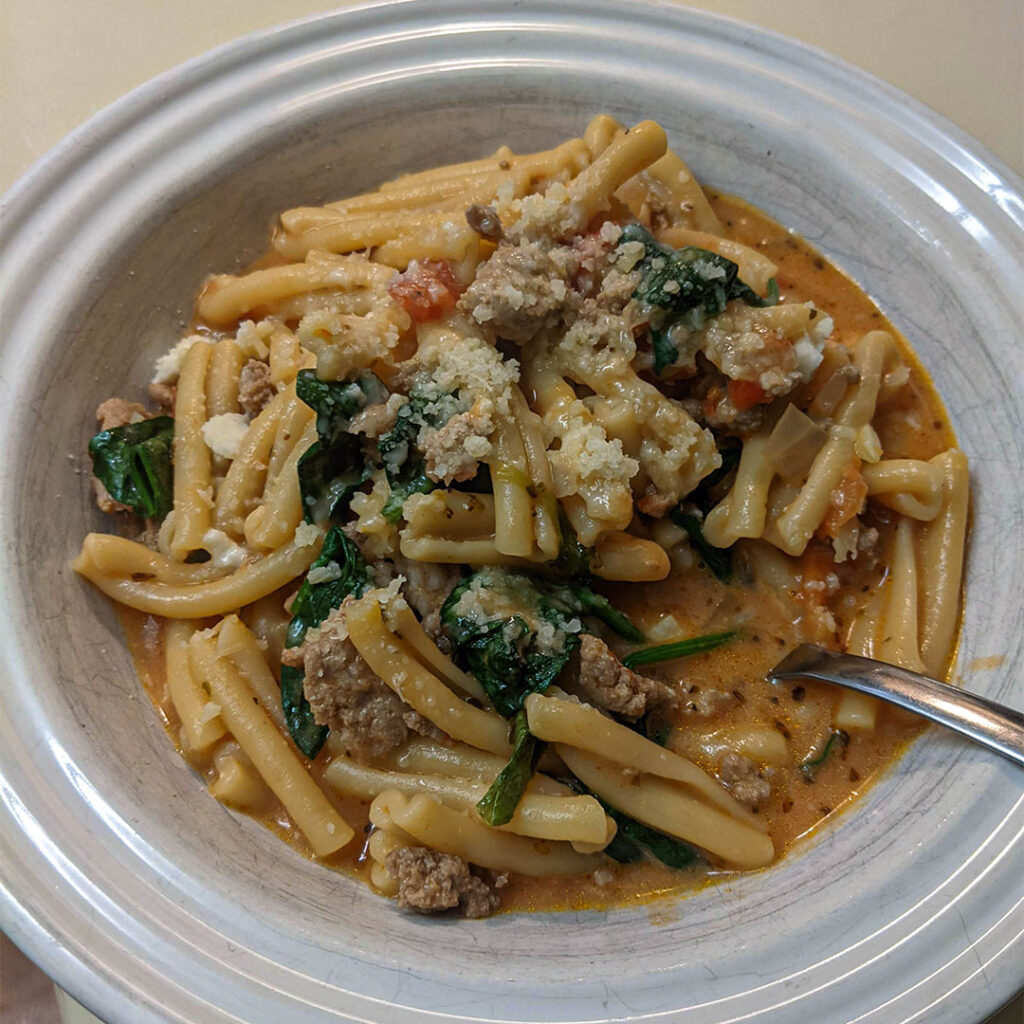 Instant Pot Creamy Tomato Pasta with Ground Turkey and Spinach