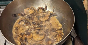 deglazing pan with mushrooms