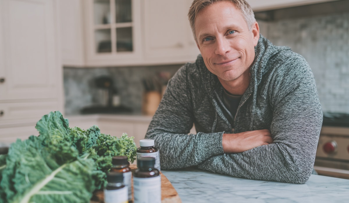 over 40 man with vitamins