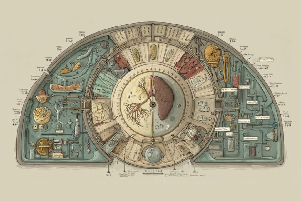 Traditional Chinese Medicine organ clock showing liver time from 1-3 AM